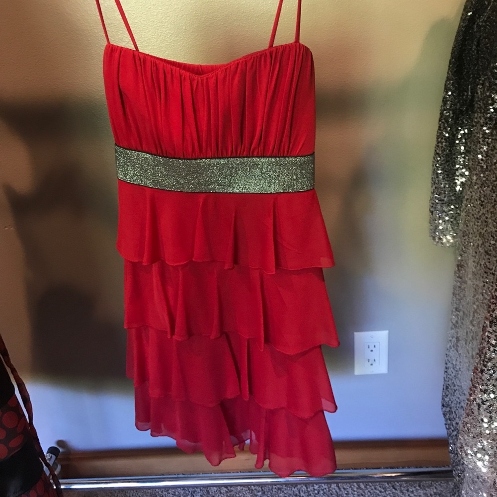 Red party dress with sparkly belt